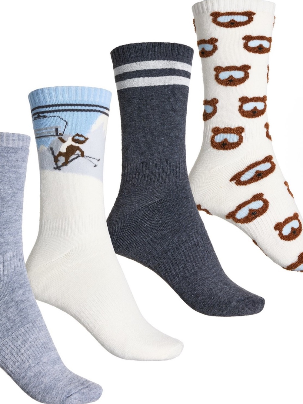 BORN OUTDOORS 4Pk Women’s 4-10 Skiing Bears Full Cushioned Boot Socks -